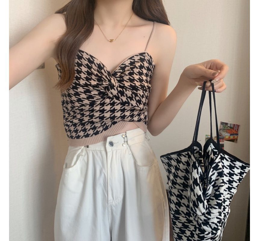 Houndstooth Cami Knotted Top
