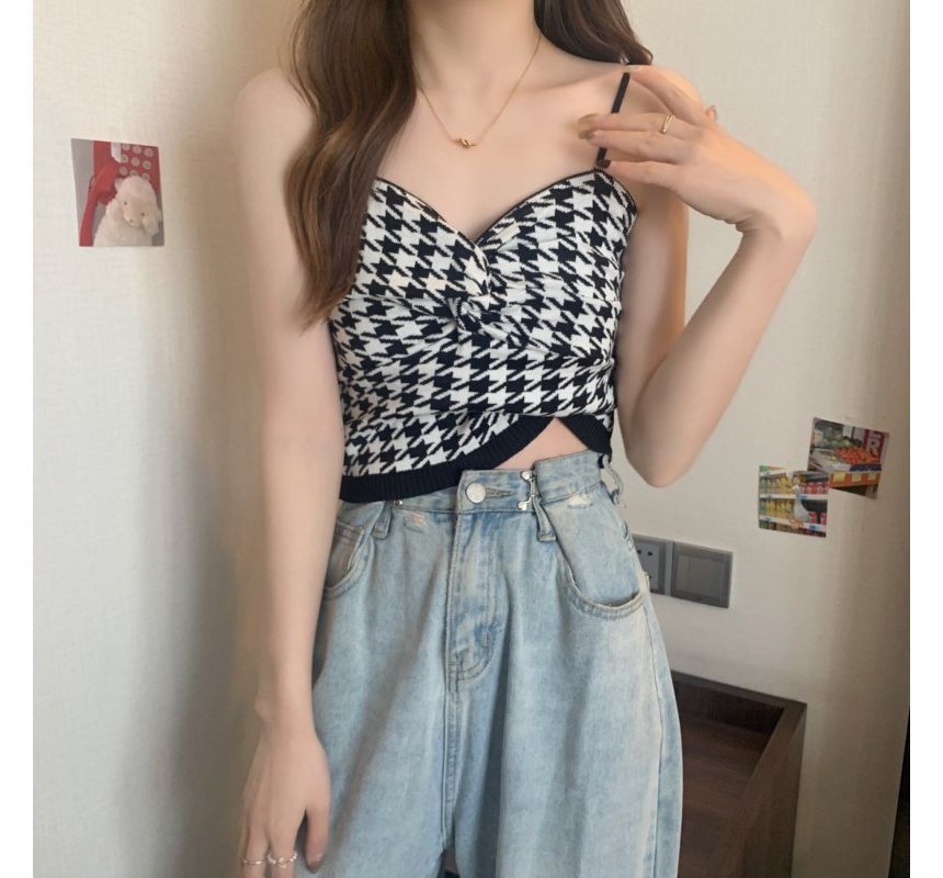 Houndstooth Cami Knotted Top