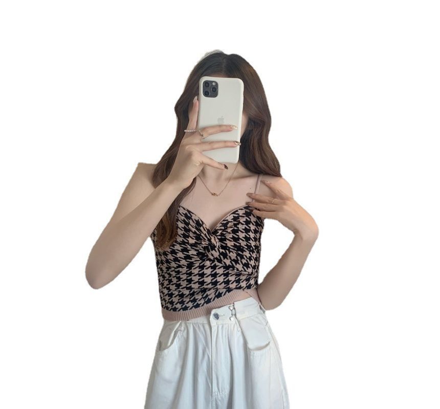 Houndstooth Cami Knotted Top