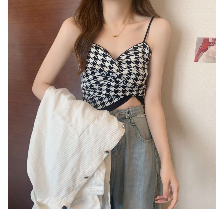 Houndstooth Cami Knotted Top