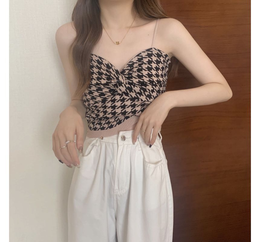 Houndstooth Cami Knotted Top