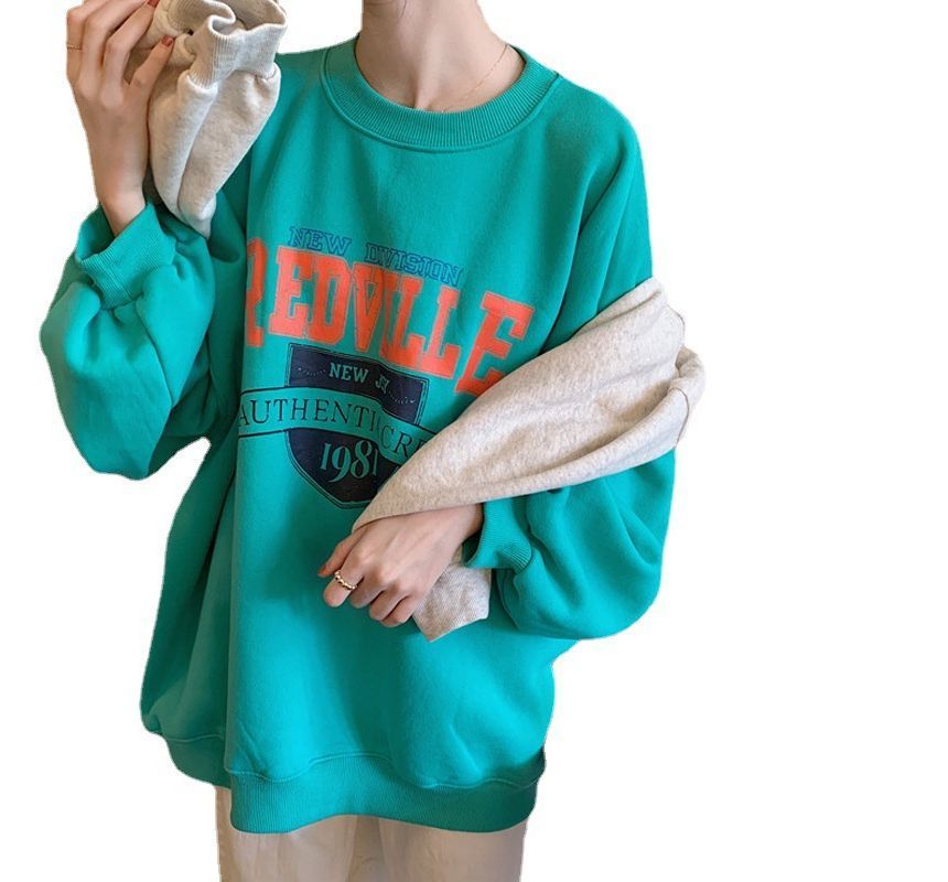 Oversized Crew Neck Lettering Sweatshirt