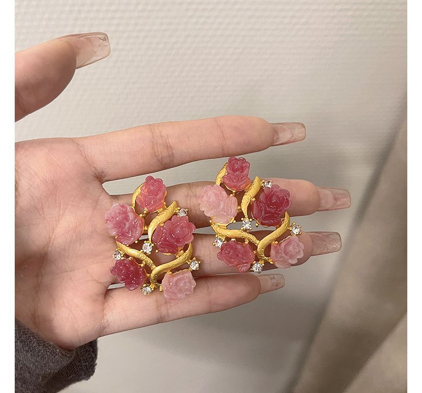 Earring Flower Stud Rhinestone