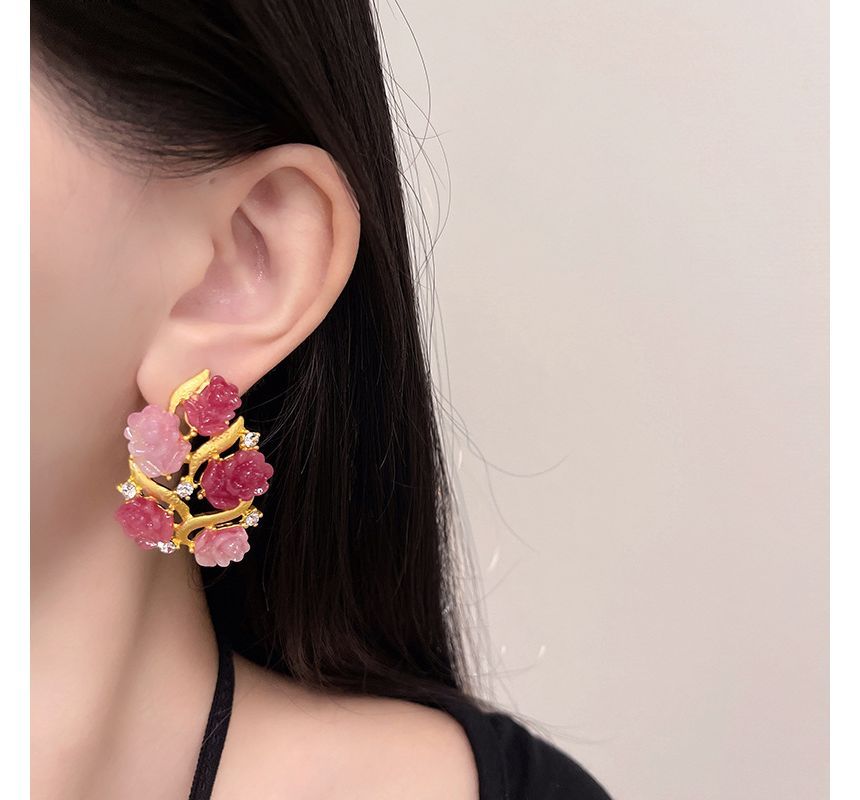 Earring Flower Stud Rhinestone