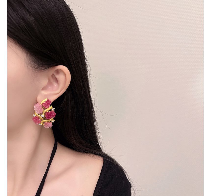 Earring Flower Stud Rhinestone