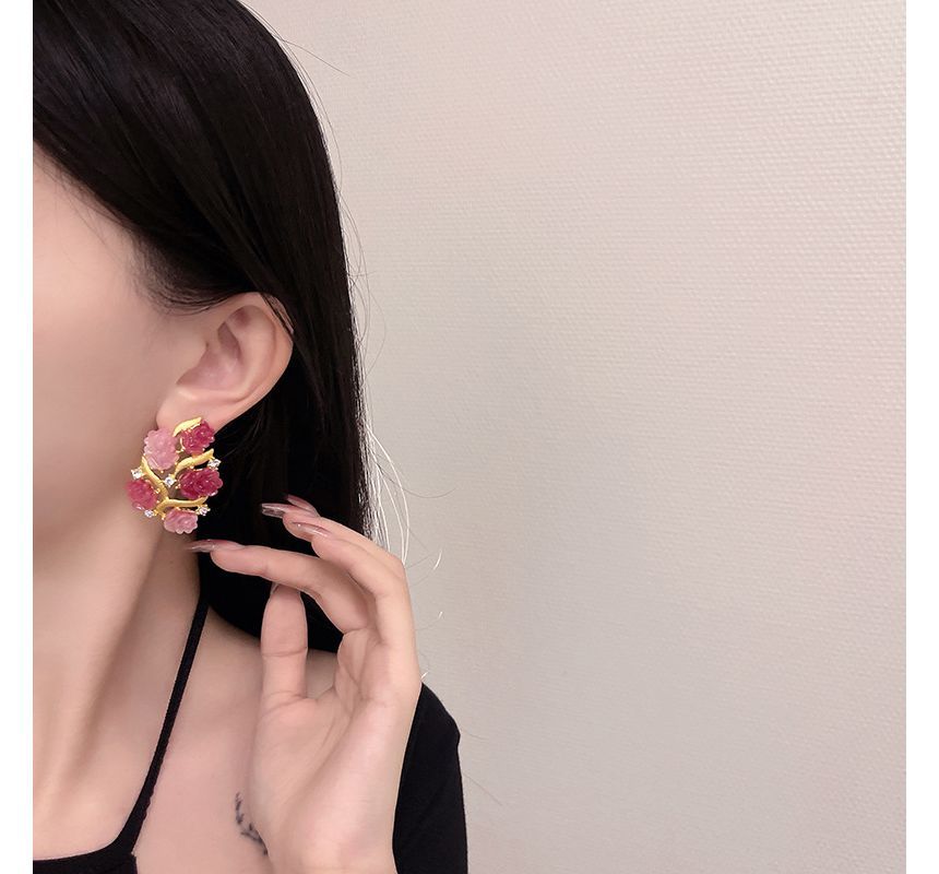 Earring Flower Stud Rhinestone