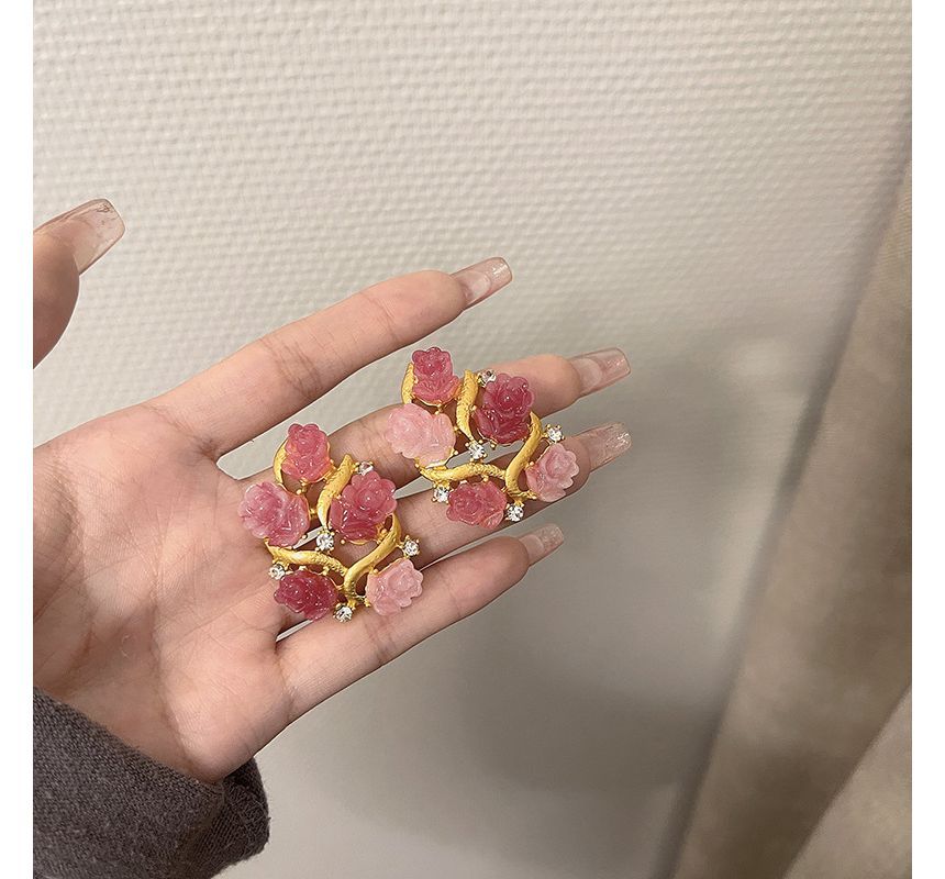 Earring Flower Stud Rhinestone