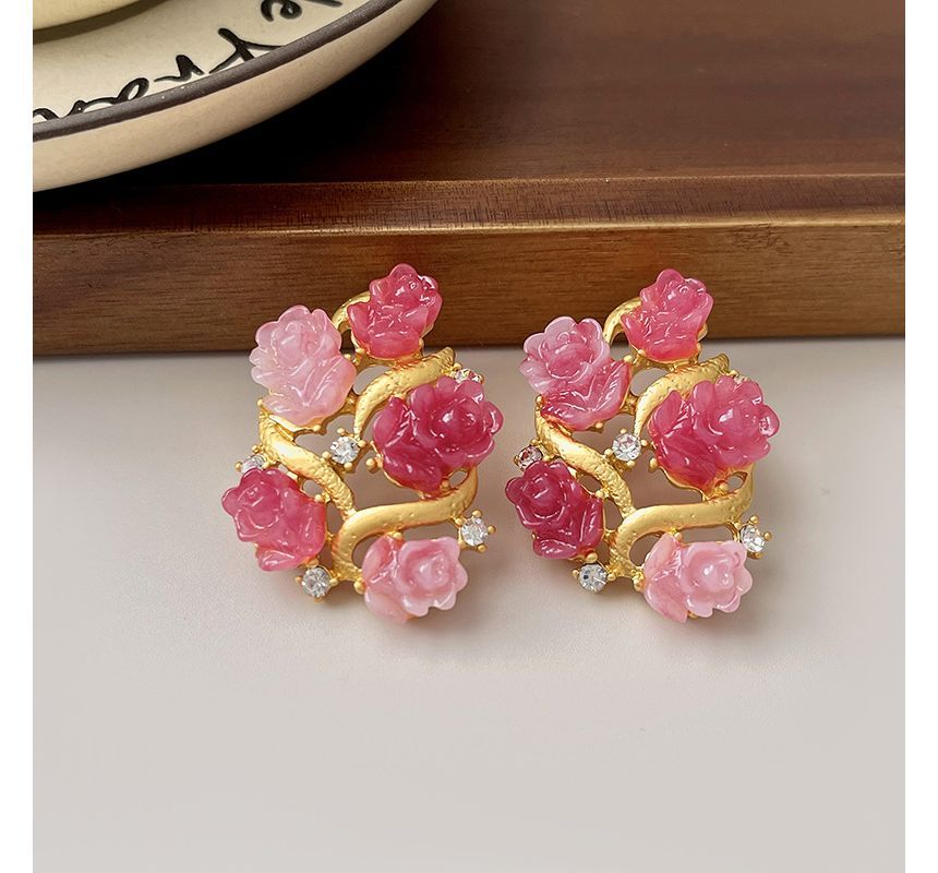 Earring Flower Stud Rhinestone