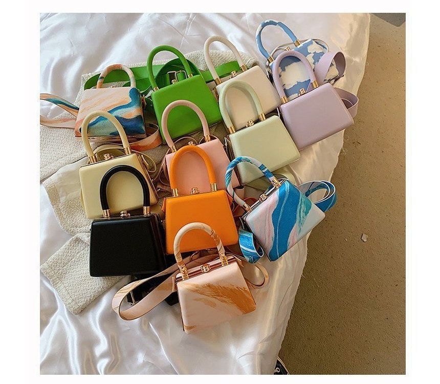 Leather Faux Hand Boxy Bag Plain