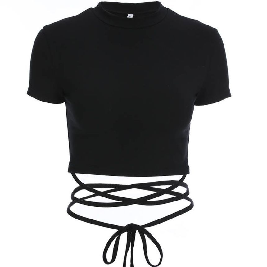 Short-Sleeve T-Shirt Crop Plain Mock Neck