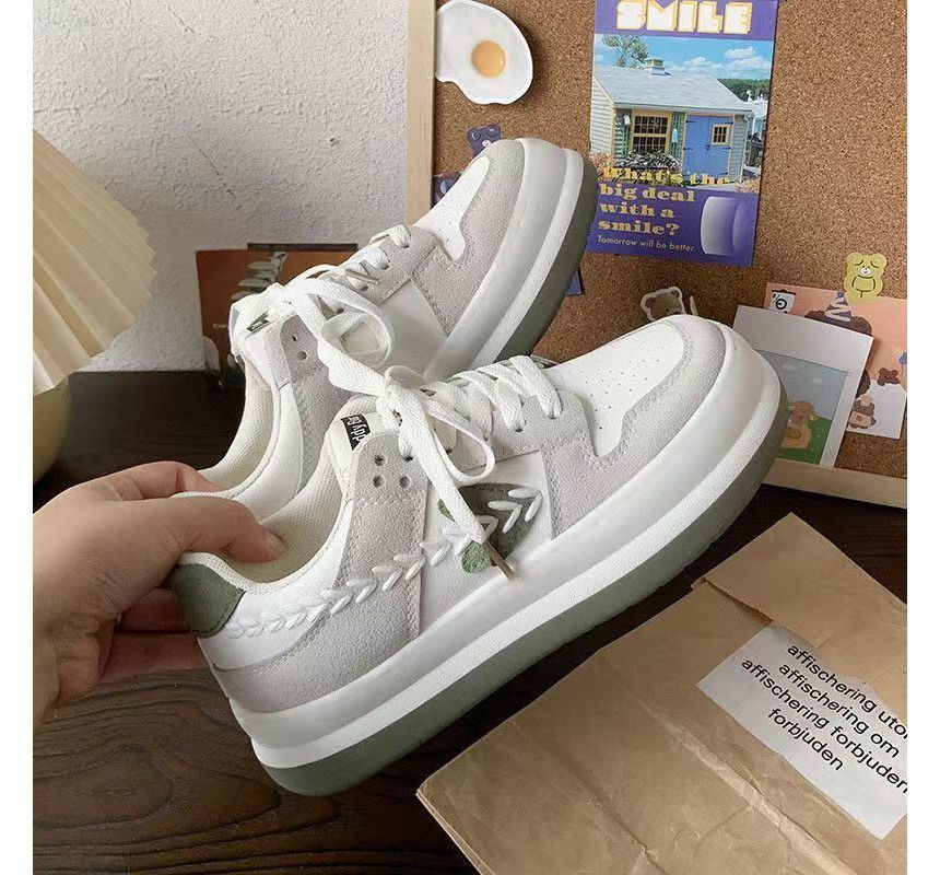 Platform Color Block Stitch Panel Sneakers