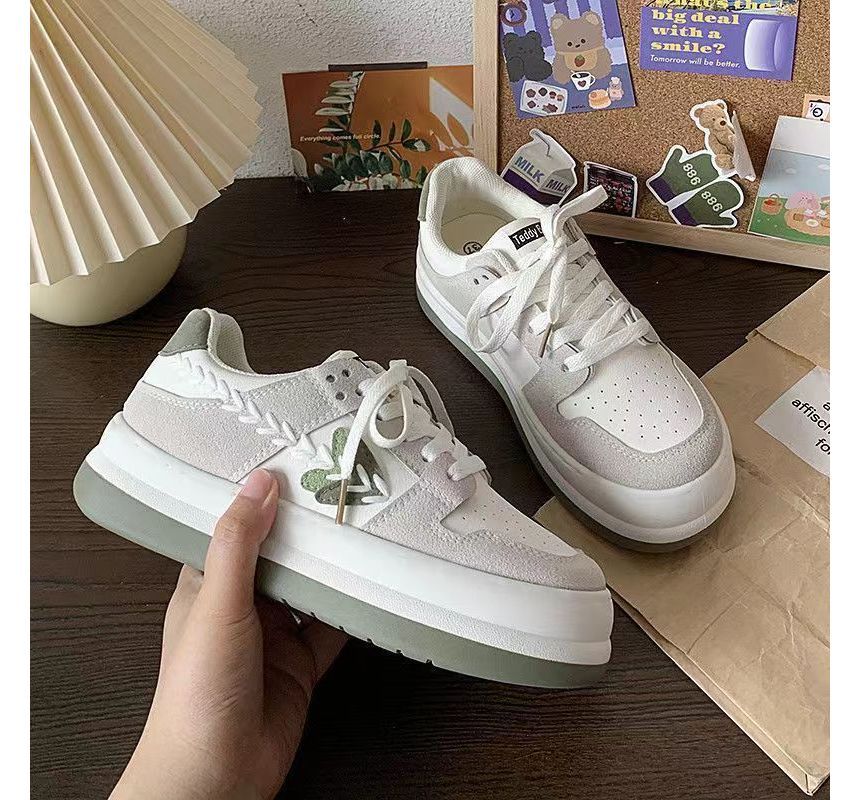 Platform Color Block Stitch Panel Sneakers