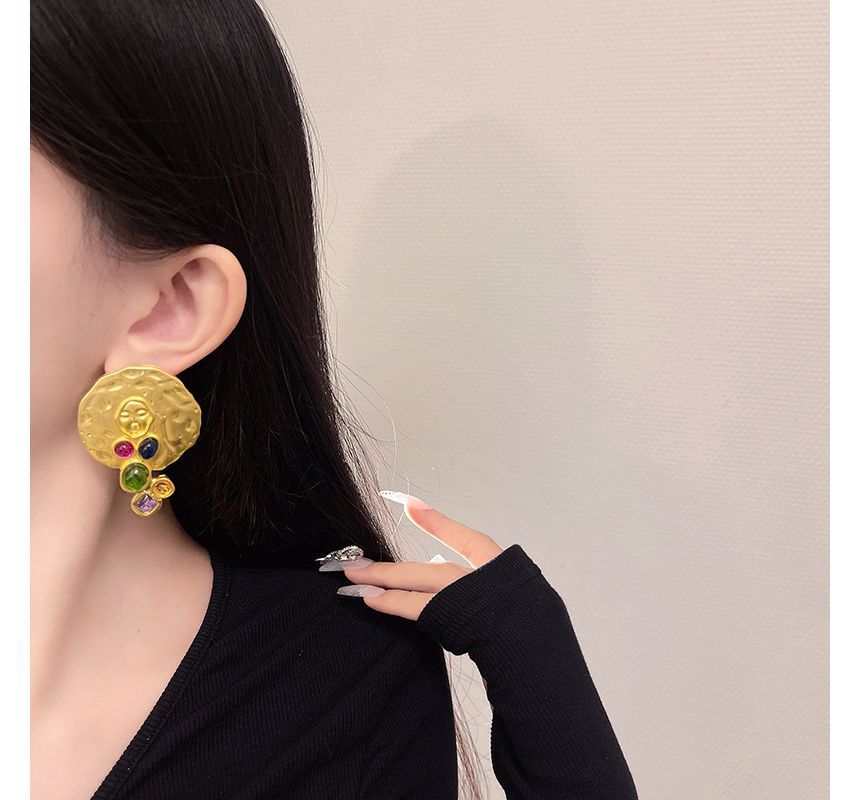 Earring Stud Disc Gemstone Faux