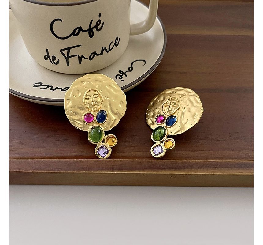 Earring Stud Disc Gemstone Faux