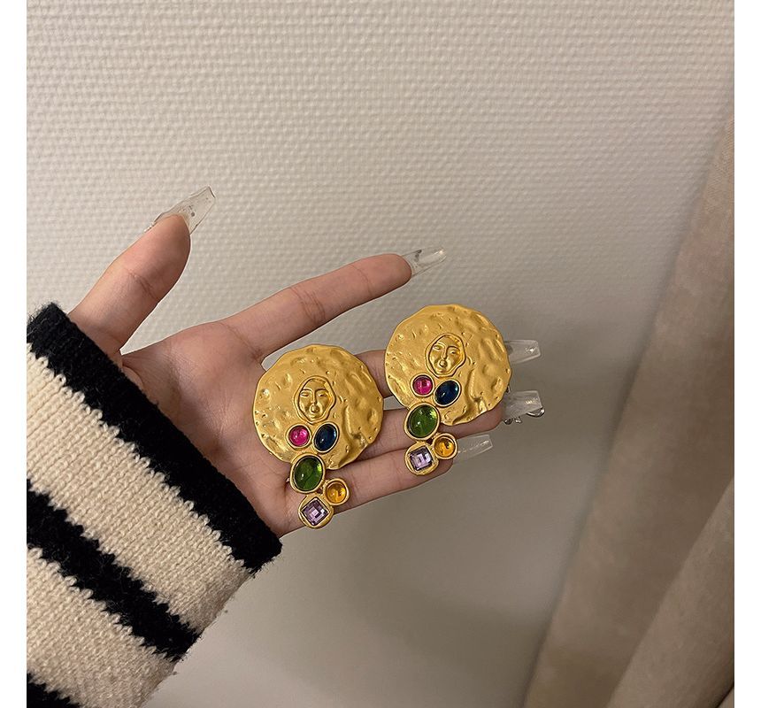 Earring Stud Disc Gemstone Faux