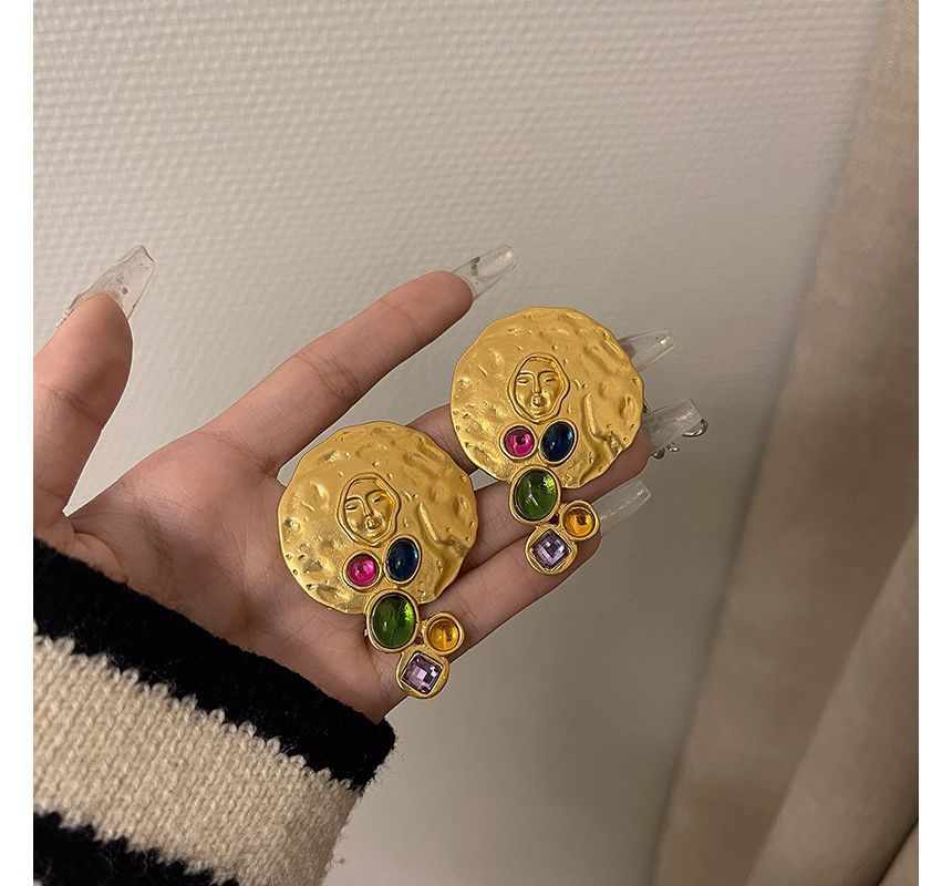 Earring Stud Disc Gemstone Faux