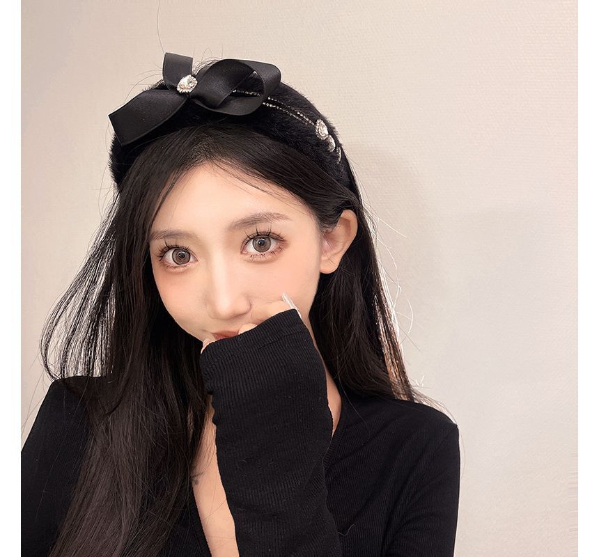 Fluffy Bow Rhinestone Headband