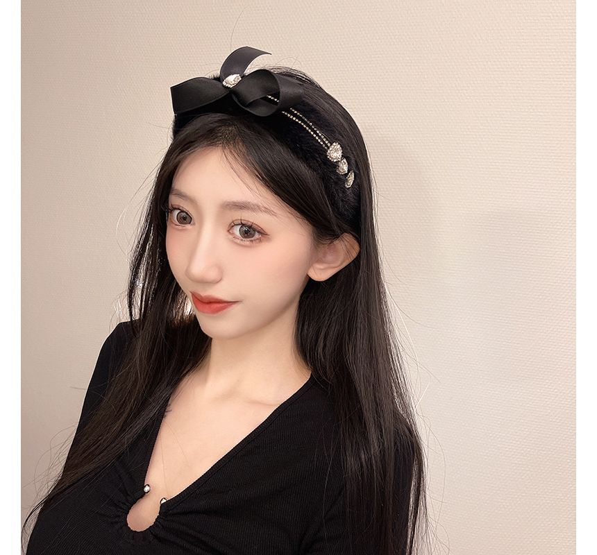 Fluffy Bow Rhinestone Headband