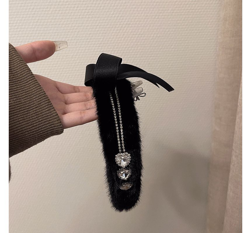 Fluffy Bow Rhinestone Headband