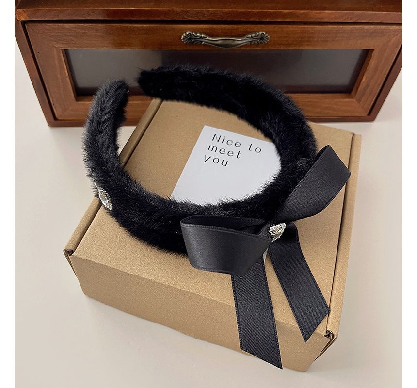 Fluffy Bow Rhinestone Headband