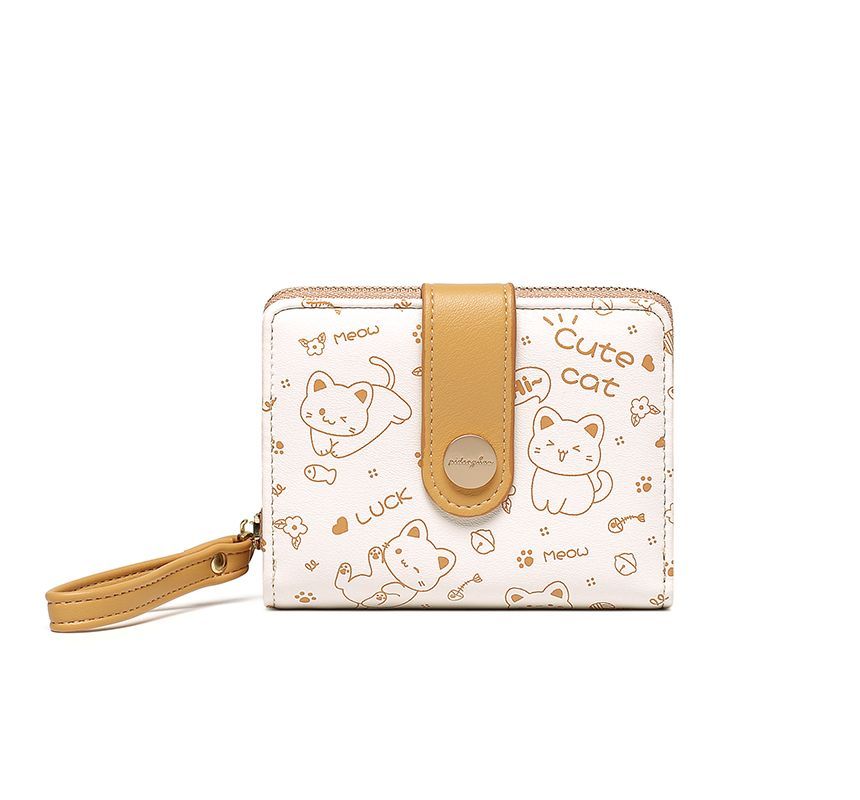 Cat Print Two-Tone Short Wallet