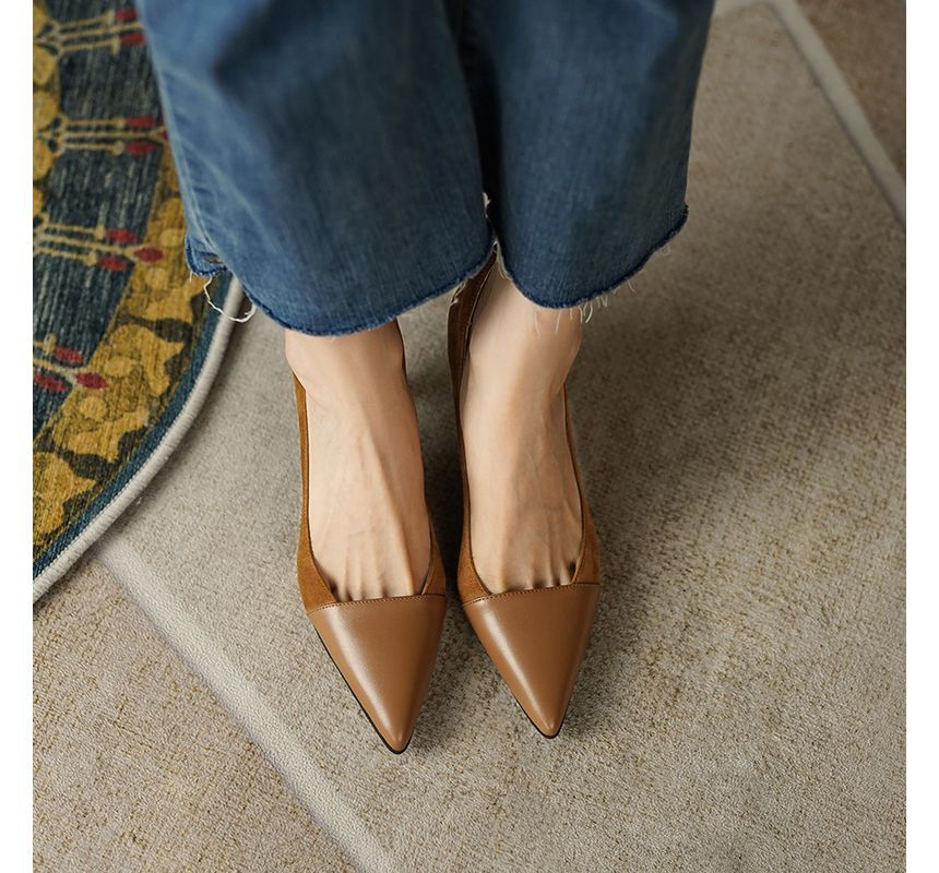 Faux Pumps Pointed Kitten Suede Heel