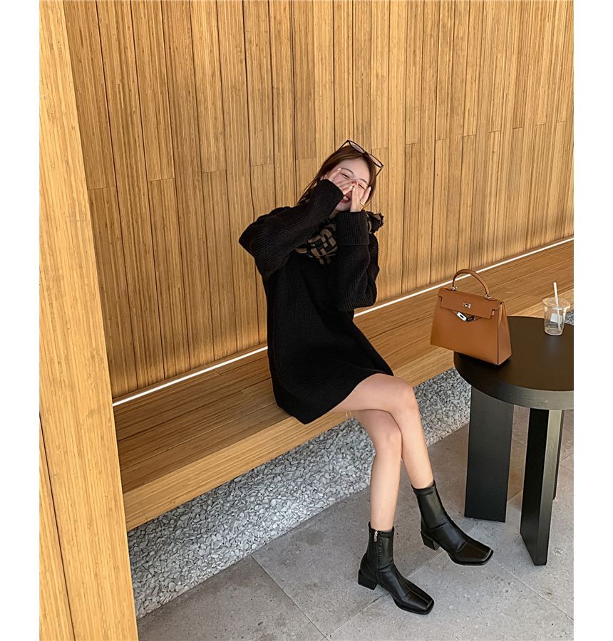 Toe Block Faux Square Leather Short Heel Boots