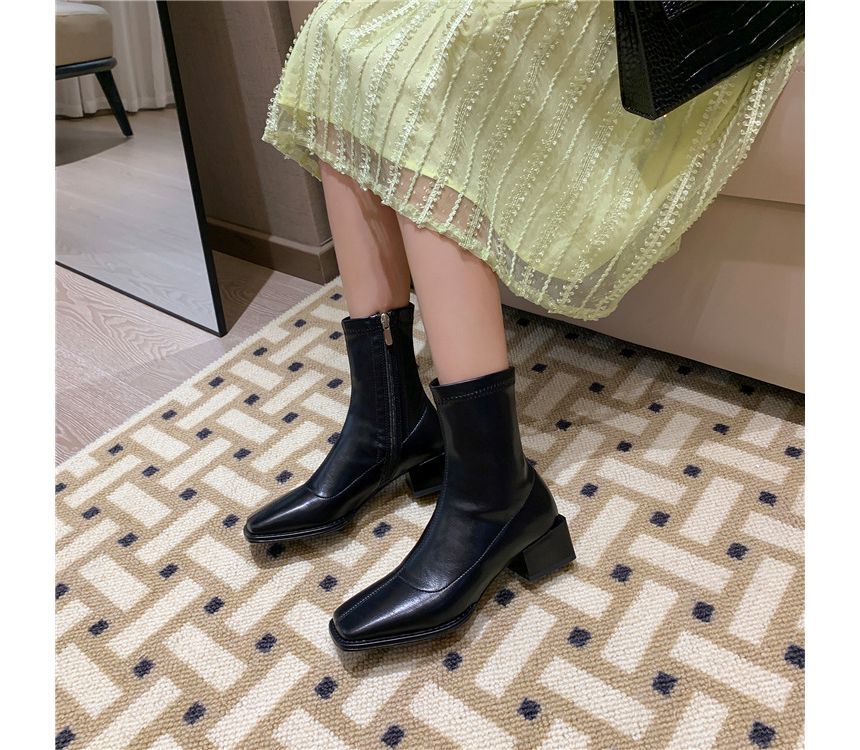 Toe Block Faux Square Leather Short Heel Boots