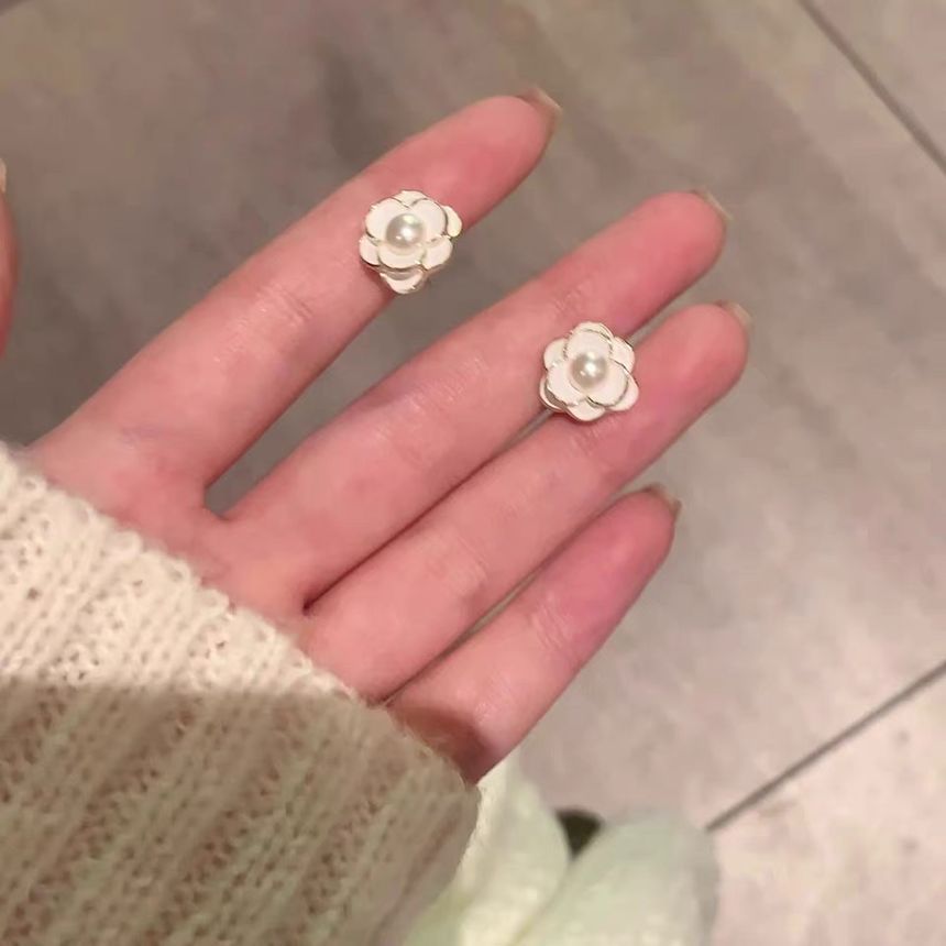 Pearl Earring Flower Alloy Faux