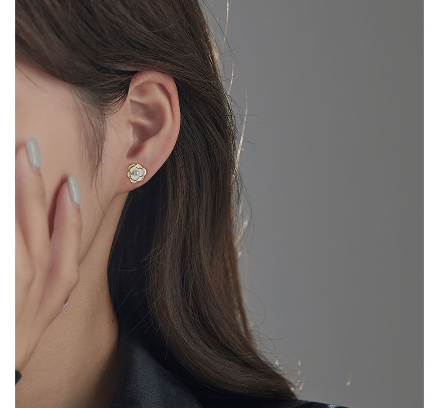 Pearl Earring Flower Alloy Faux