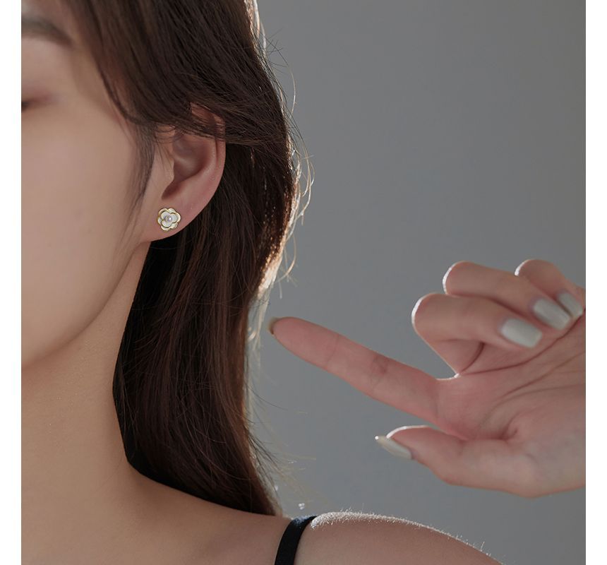 Pearl Earring Flower Alloy Faux