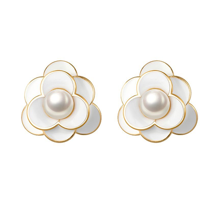Pearl Earring Flower Alloy Faux