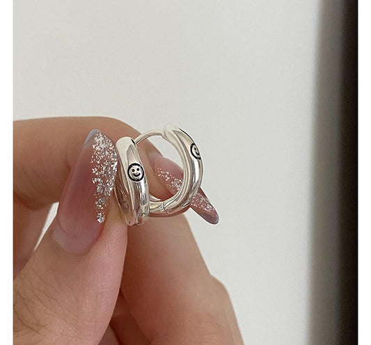 Hoop Silver Smiley Sterling Earring