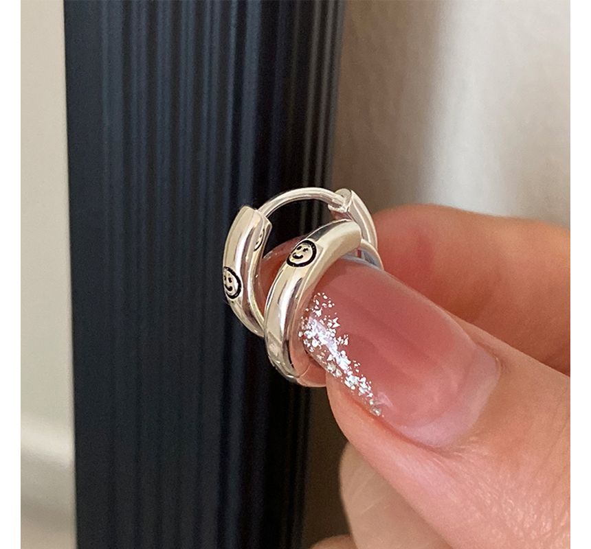 Hoop Silver Smiley Sterling Earring