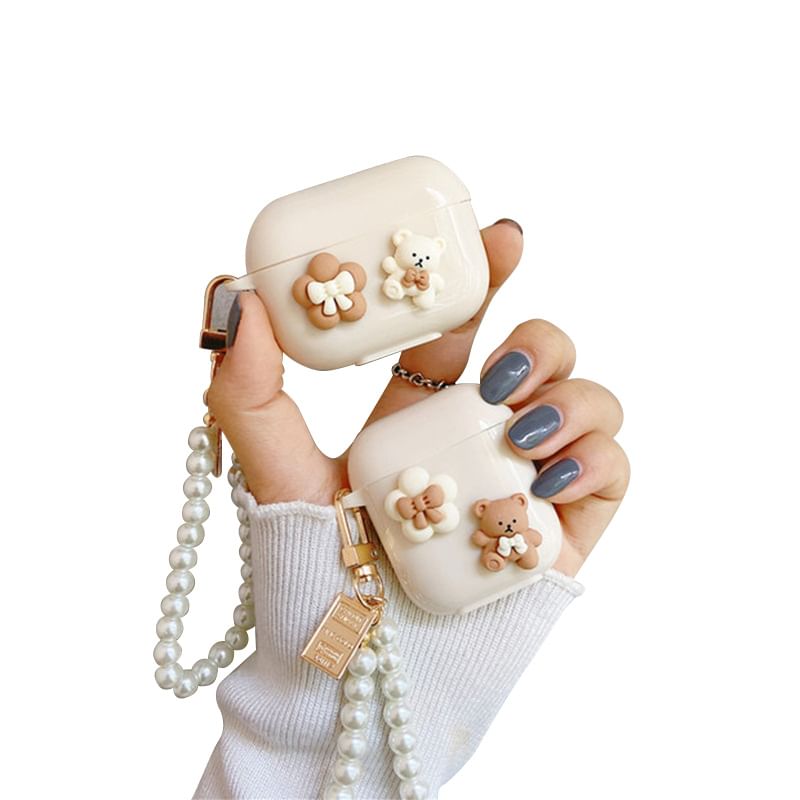 Skin Chain Earphone / AirPods Case Pearl Bear Faux Floral Pro