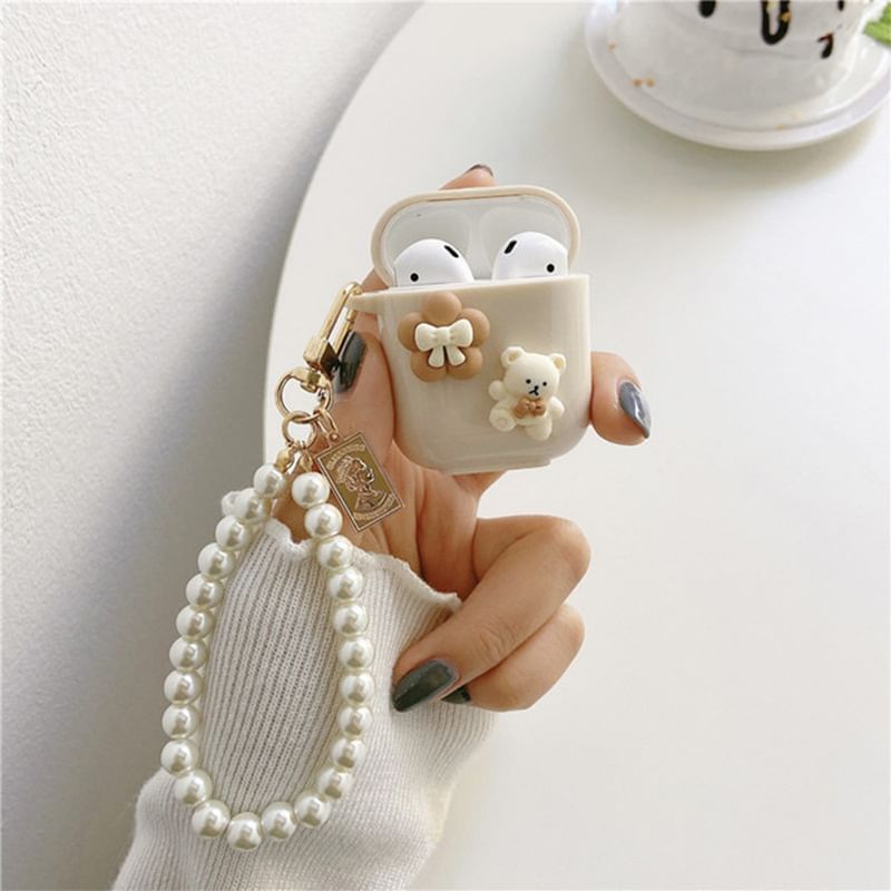 Skin Chain Earphone / AirPods Case Pearl Bear Faux Floral Pro
