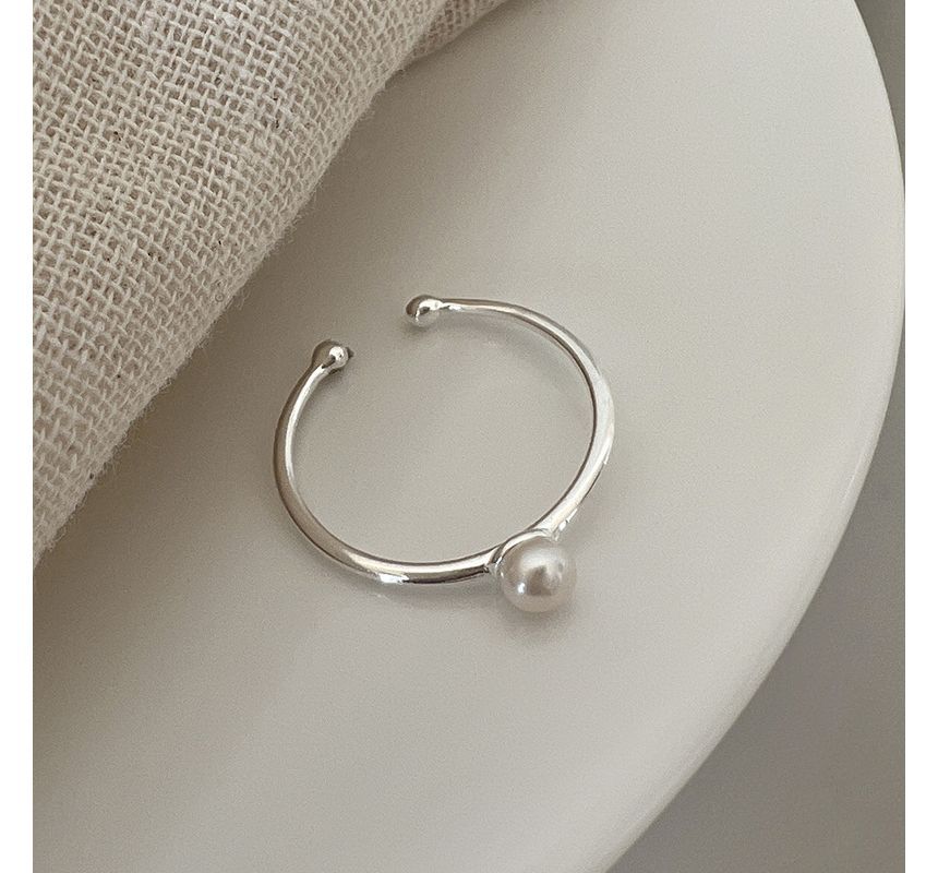 Faux Pearl / Wavy Alloy Open Ring