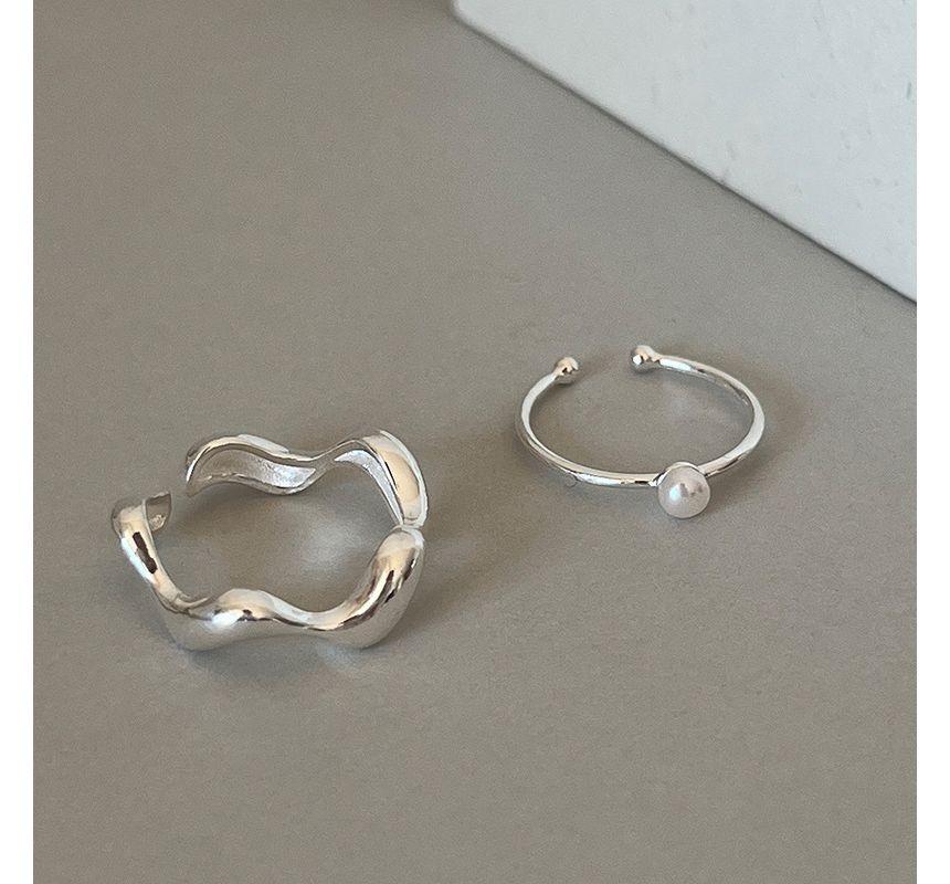 Faux Pearl / Wavy Alloy Open Ring