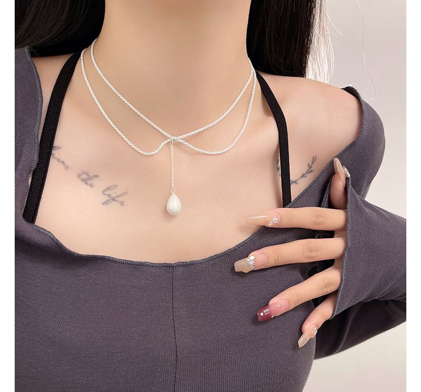 Lariat Pearl Necklace Faux