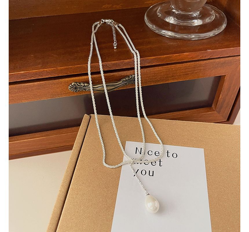 Lariat Pearl Necklace Faux