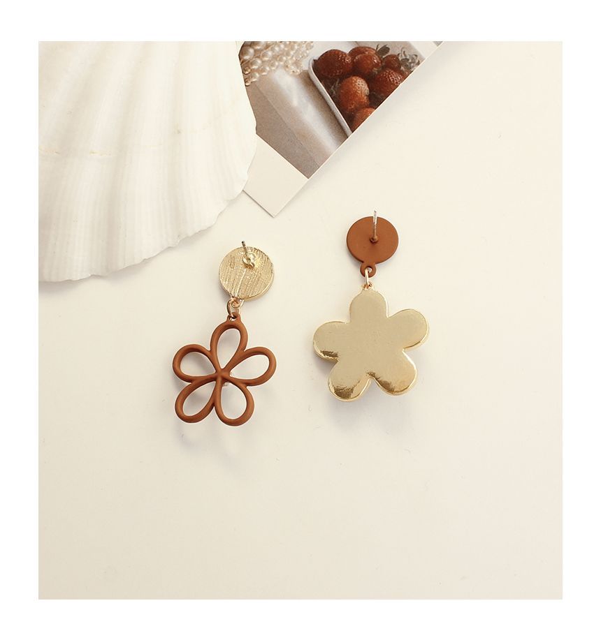 Earring Dangle Alloy Asymmetrical Houndstooth Floral