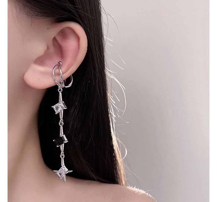 Star Rhinestone Cuff Dangle Alloy Earring