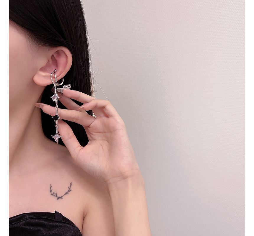 Star Rhinestone Cuff Dangle Alloy Earring