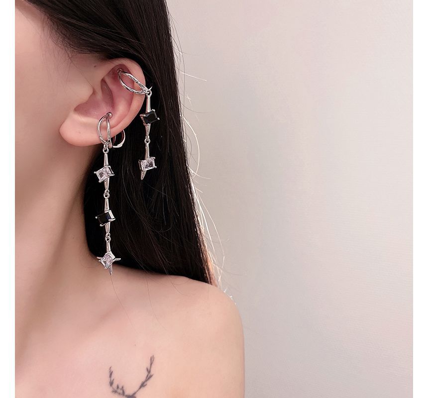 Star Rhinestone Cuff Dangle Alloy Earring