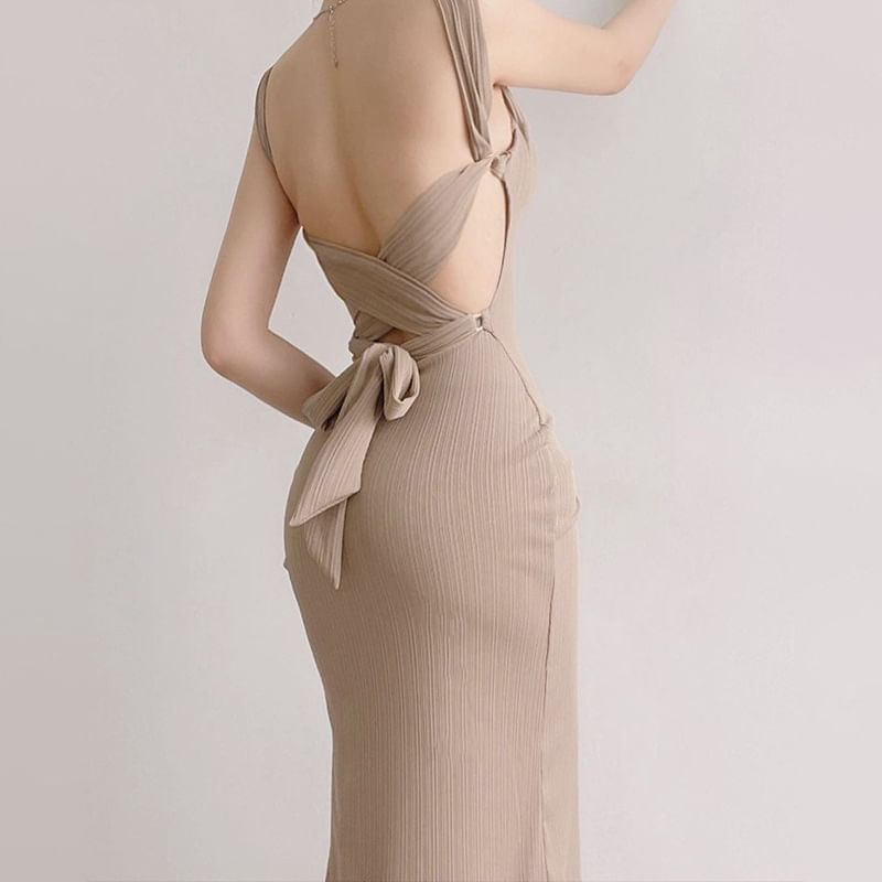 Maxi Backless Spaghetti Strap Bodycon Dress