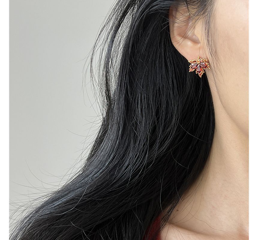 Rhinestone Earring Alloy Leaf