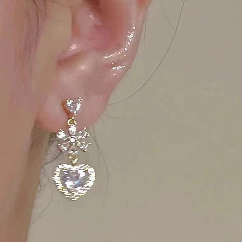 Dangle Earring Alloy Heart Rhinestone