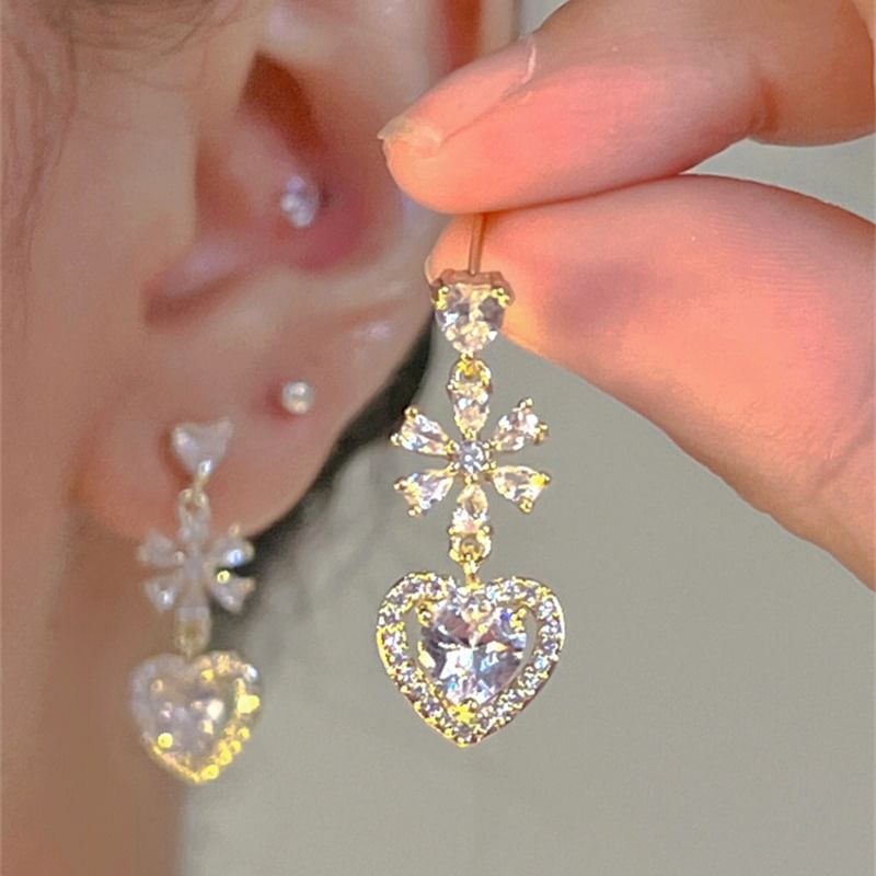 Dangle Earring Alloy Heart Rhinestone