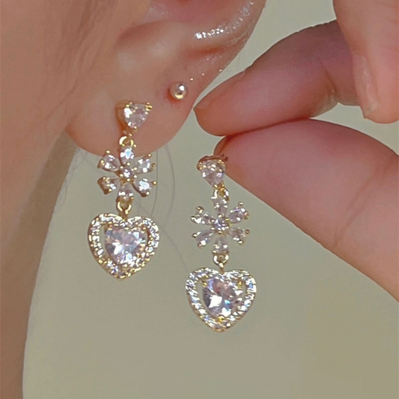 Dangle Earring Alloy Heart Rhinestone