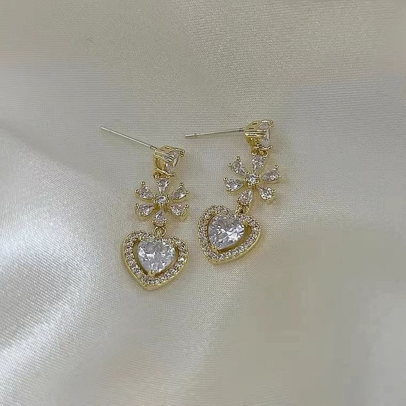 Dangle Earring Alloy Heart Rhinestone